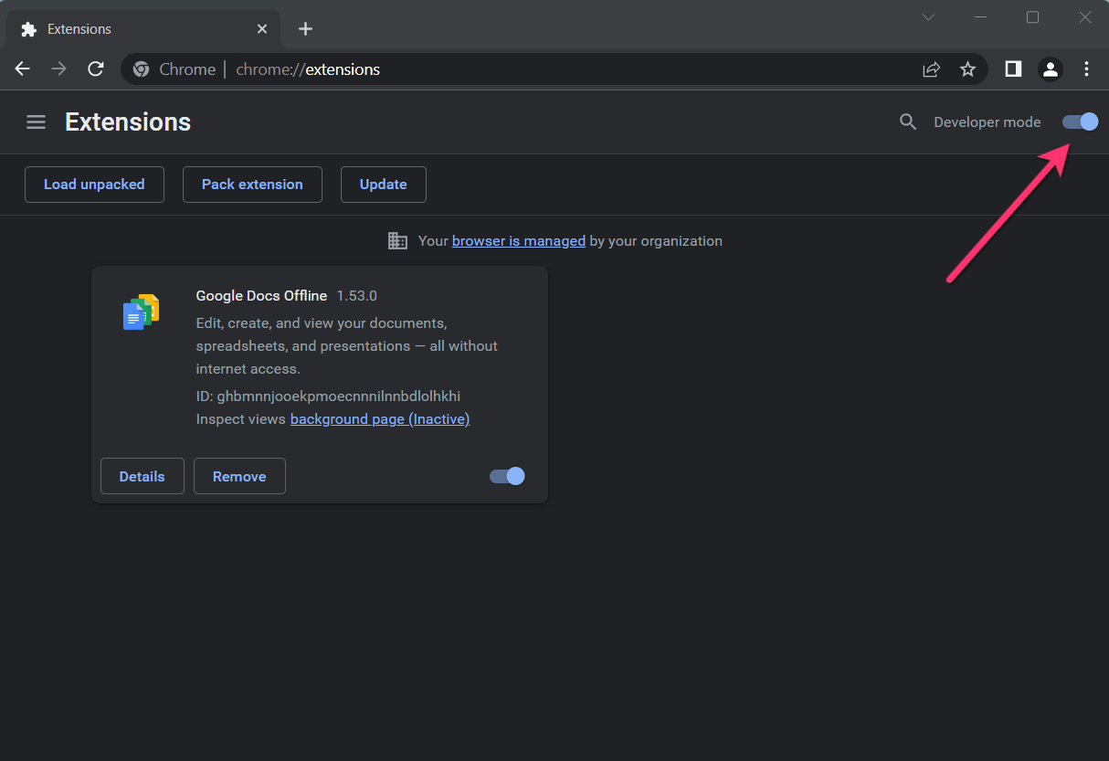 Chrome Extensions Page - Enable Developer Mode